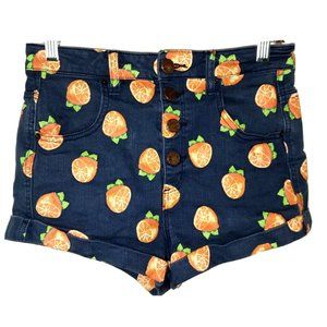 BDG 27/4 Navy w/ Oranges Denim Button Front Pin Up Super High Rise Shorts 3" ins